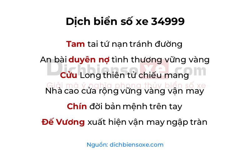 Dịch thơ biển số 34999