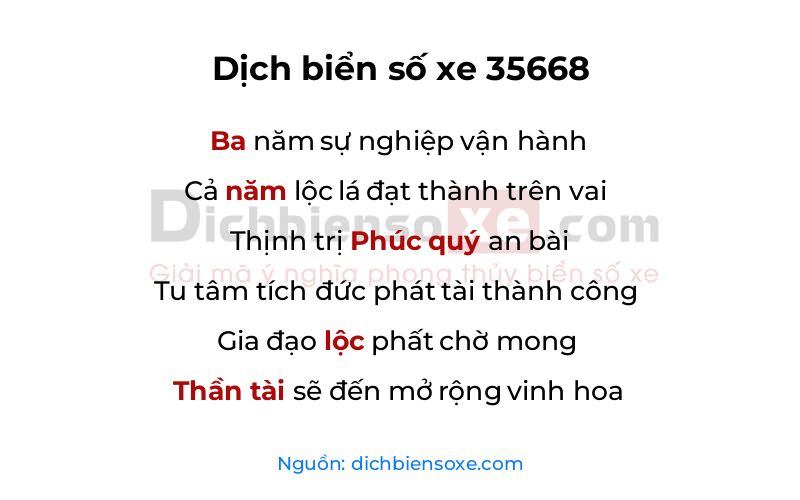 Dịch thơ biển số 35668