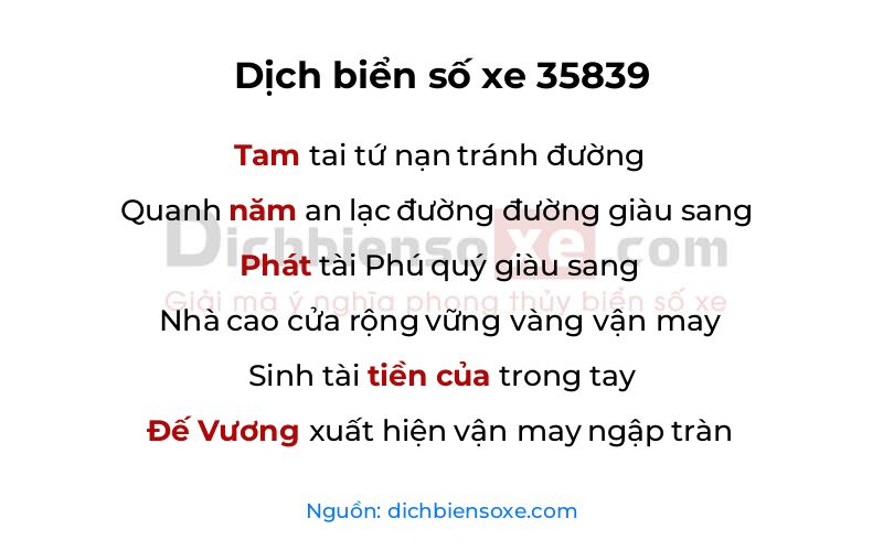 Dịch thơ biển số 35839