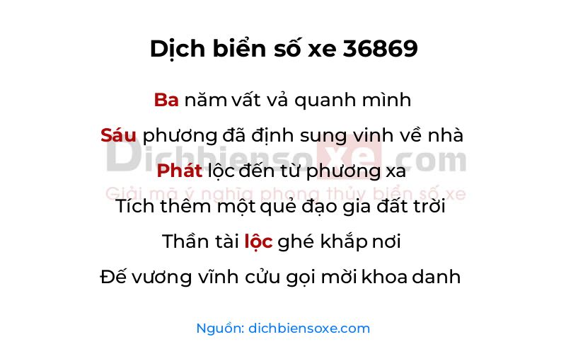 Dịch thơ biển số 36869