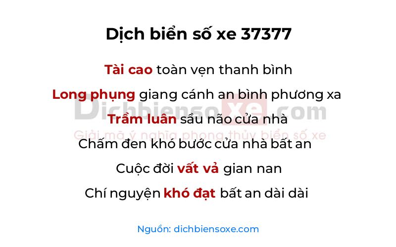 Dịch thơ biển số 37377