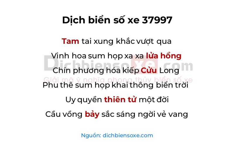 Dịch thơ biển số 37997