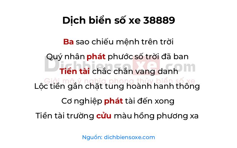 Dịch thơ biển số 38889