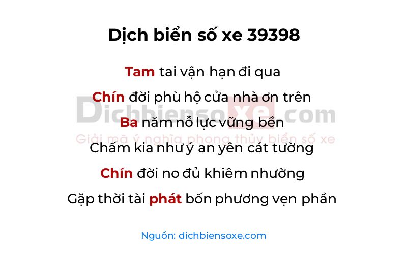 Dịch thơ biển số 39398