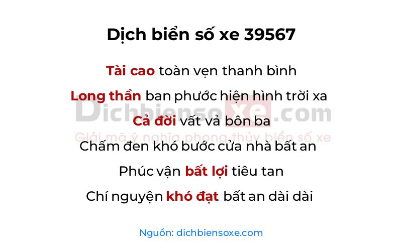 Dịch thơ biển số 39567