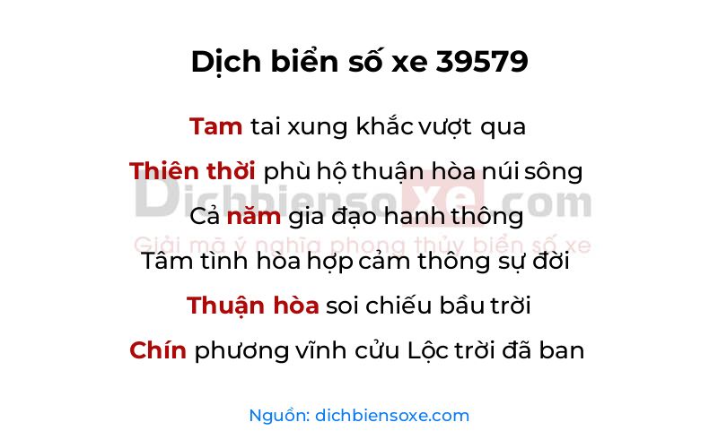 Dịch thơ biển số 39579