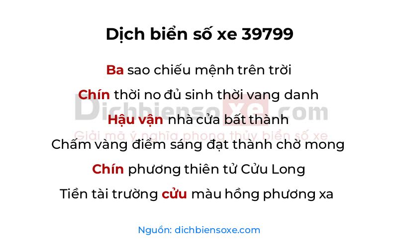 Dịch thơ biển số 39799