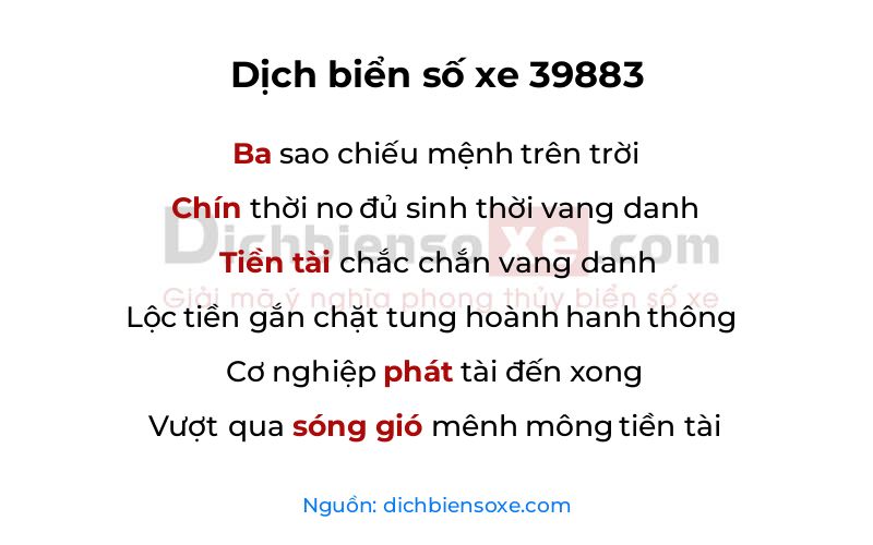 Dịch thơ biển số 39883