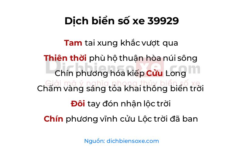 Dịch thơ biển số 39929