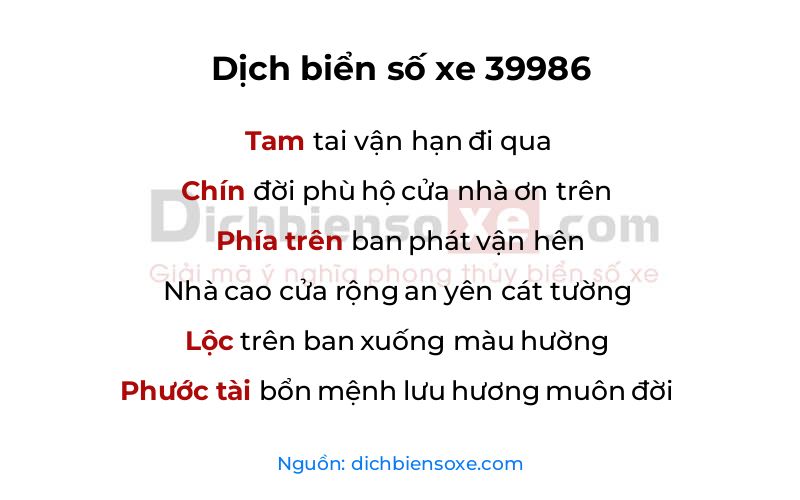 Dịch thơ biển số 39986