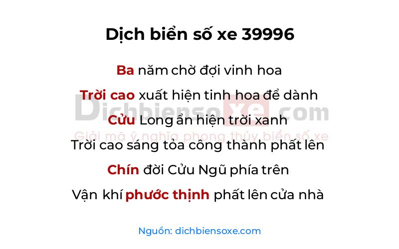 Dịch thơ biển số 39996