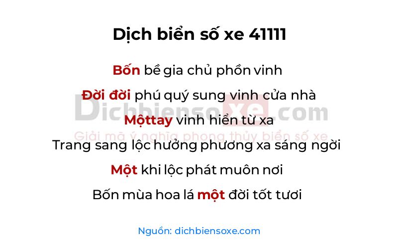 Dịch thơ biển số 41111