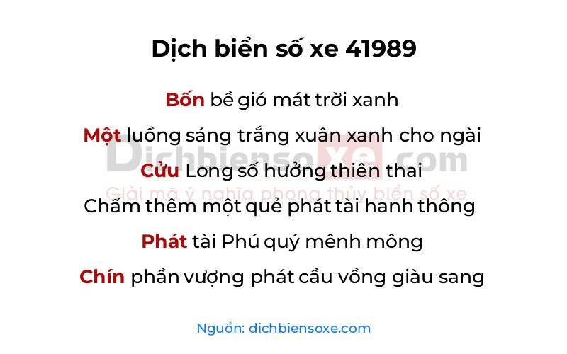 Dịch thơ biển số 41989