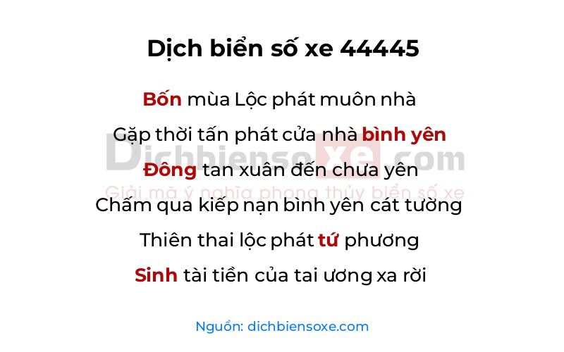 Dịch thơ biển số 44445