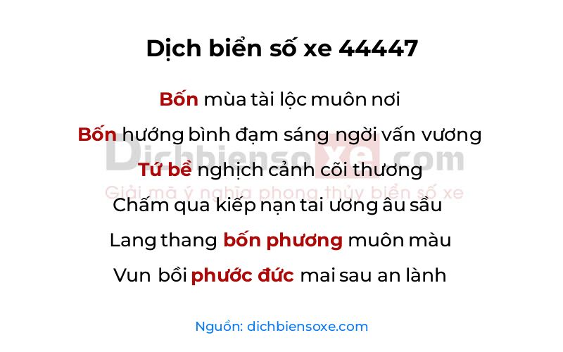 Dịch thơ biển số 44447