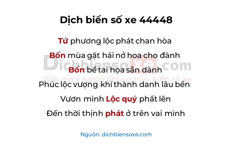 Dịch thơ biển số 44448