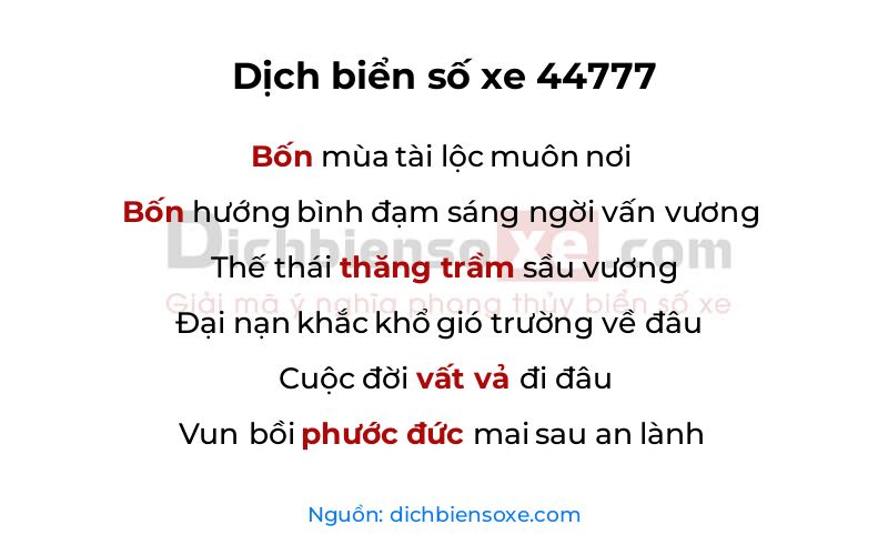 Dịch thơ biển số 44777