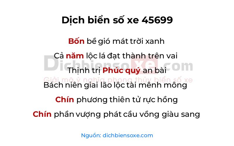 Dịch thơ biển số 45699