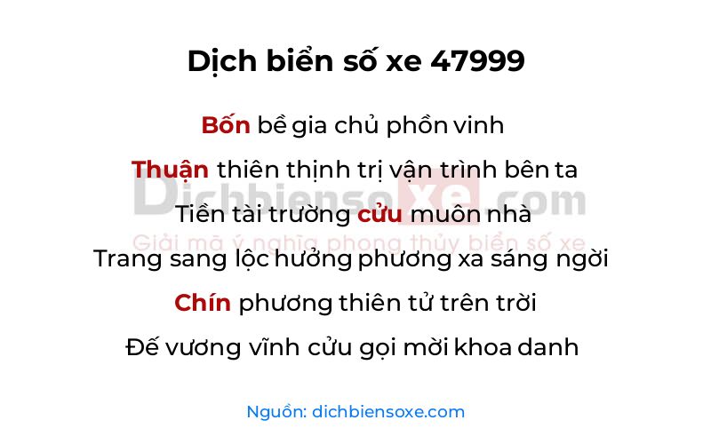 Dịch thơ biển số 47999