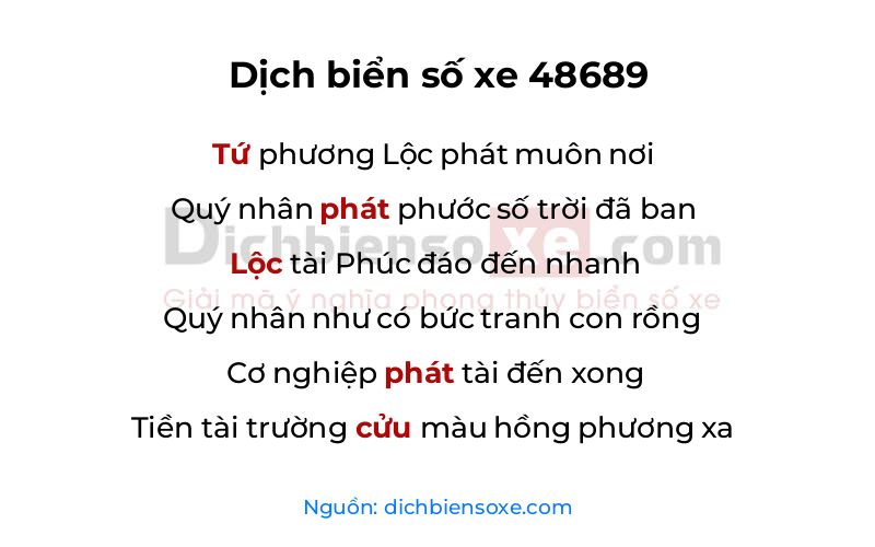 Dịch thơ biển số 48689