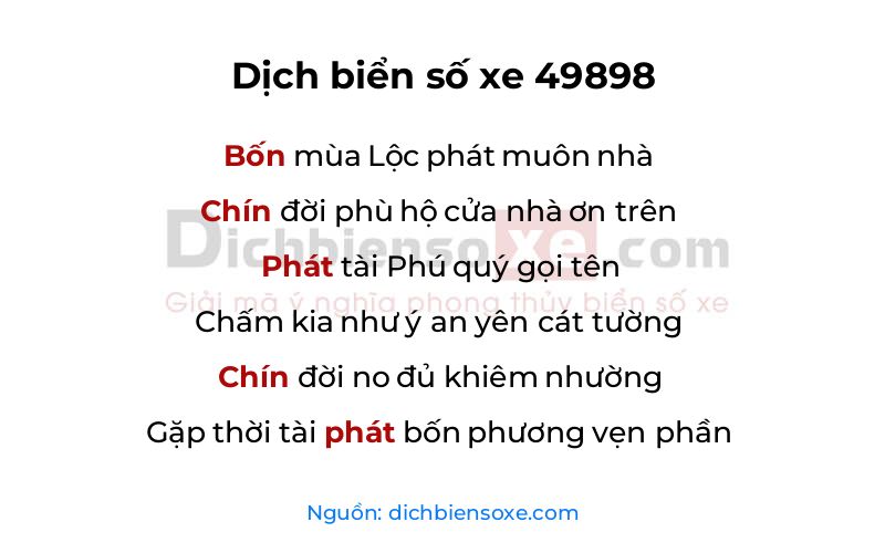 Dịch thơ biển số 49898