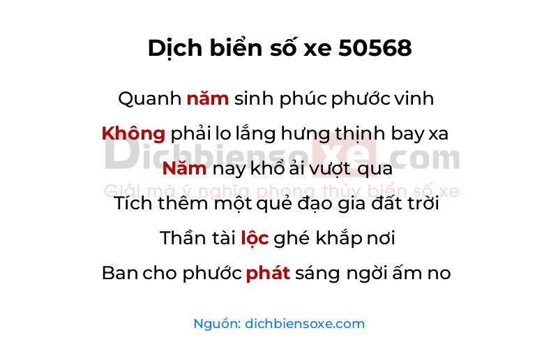Dịch thơ biển số 50568