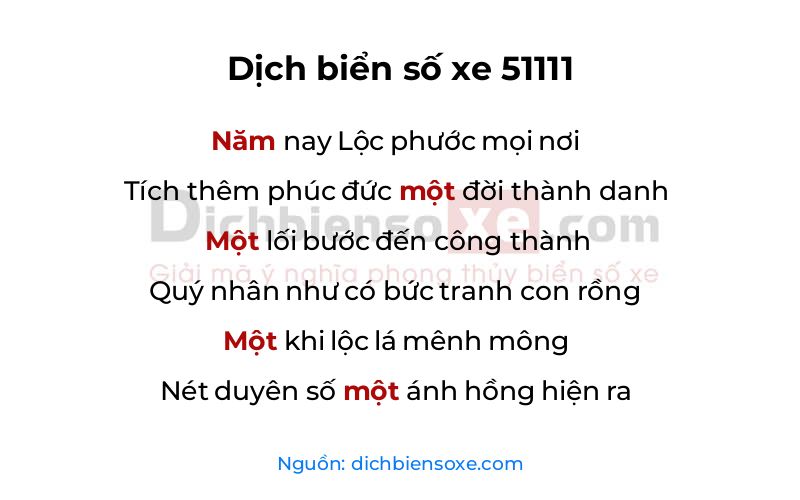 Dịch thơ biển số 51111