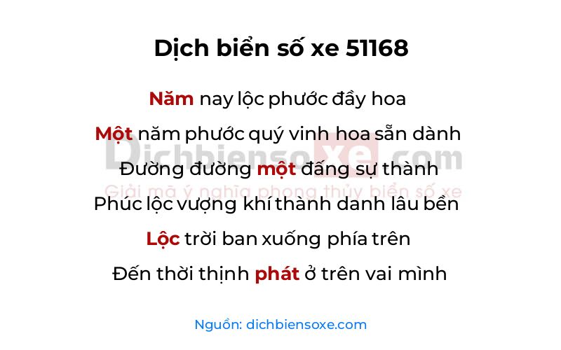 Dịch thơ biển số 51168