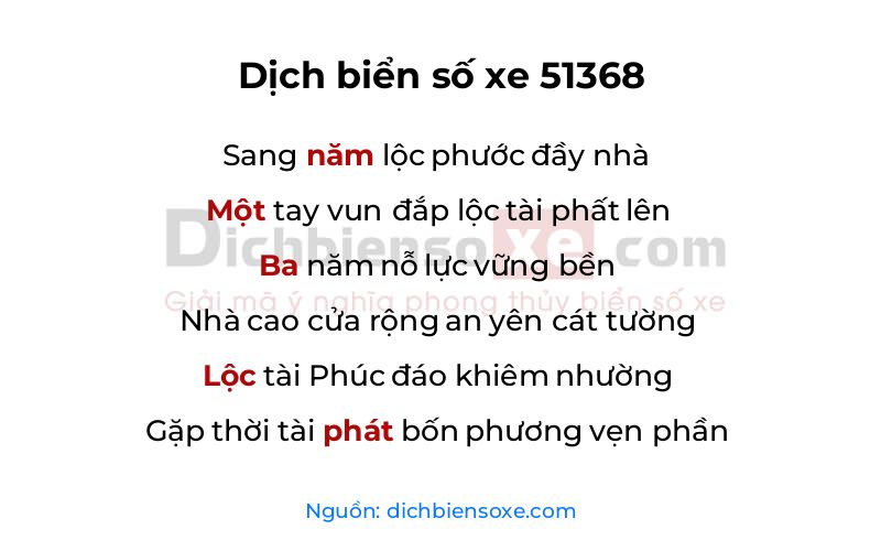 Dịch thơ biển số 51368