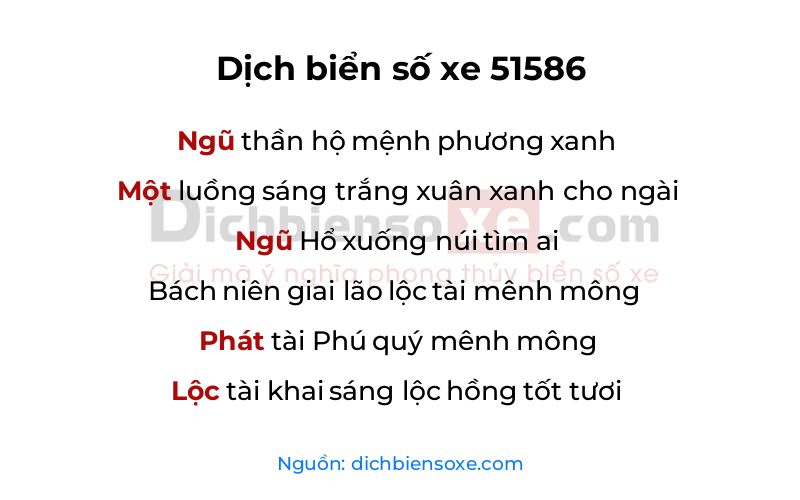 Dịch thơ biển số 51586