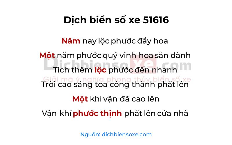 Dịch thơ biển số 51616