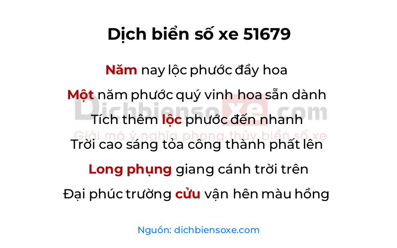 Dịch thơ biển số 51679