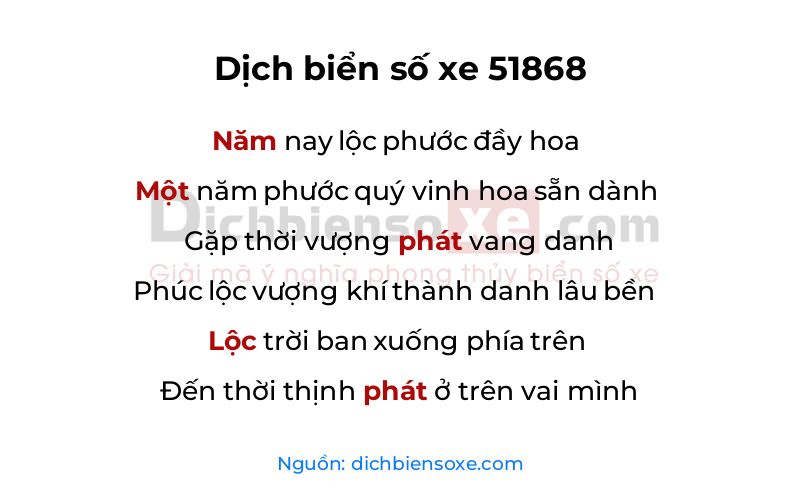 Dịch thơ biển số 51868