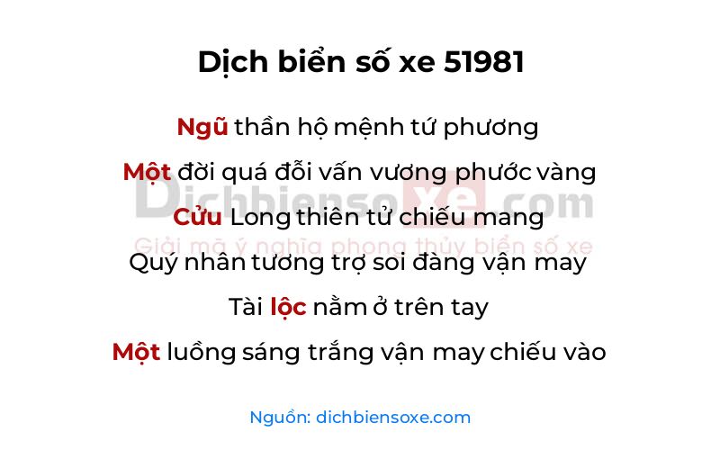 Dịch thơ biển số 51981