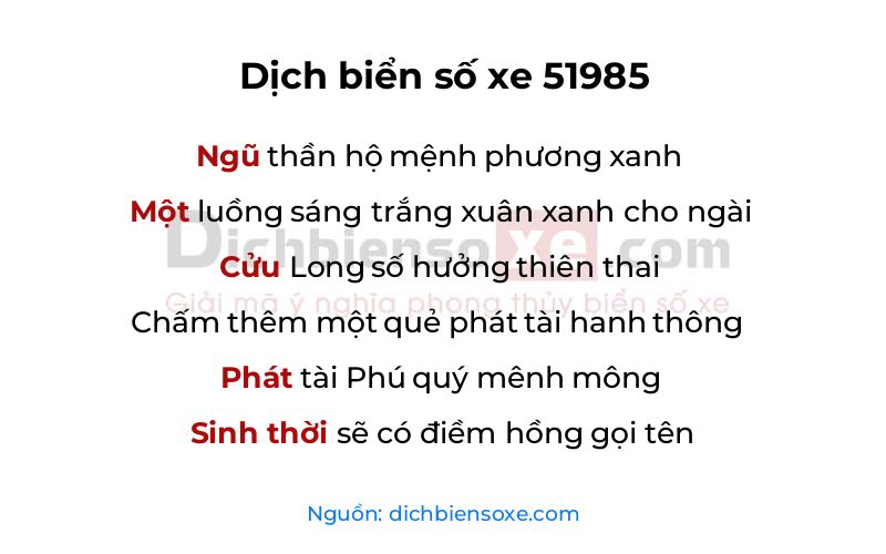 Dịch thơ biển số 51985