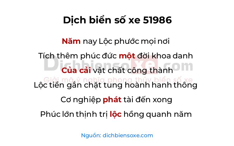 Dịch thơ biển số 51986