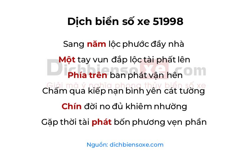 Dịch thơ biển số 51998