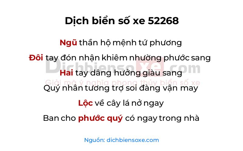 Dịch thơ biển số 52268