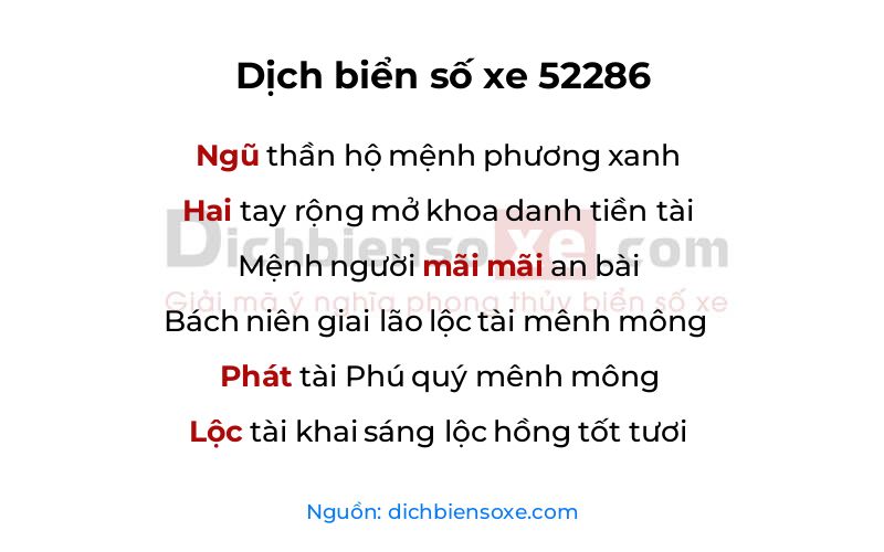 Dịch thơ biển số 52286