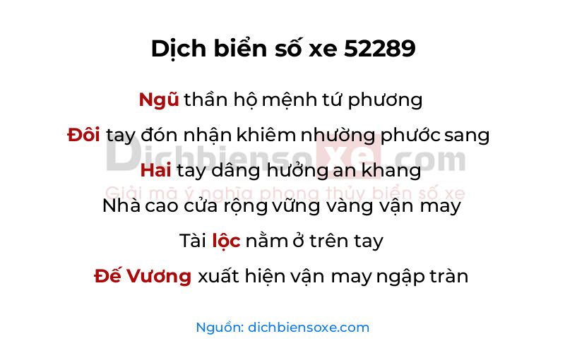 Dịch thơ biển số 52289