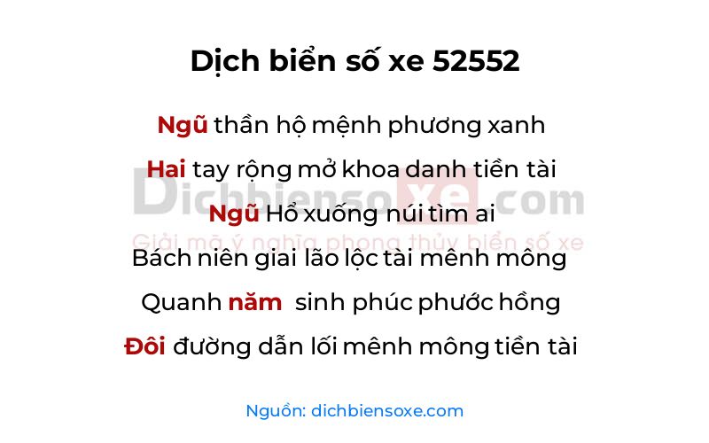 Dịch thơ biển số 52552