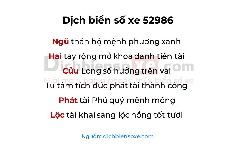 Dịch thơ biển số 52986