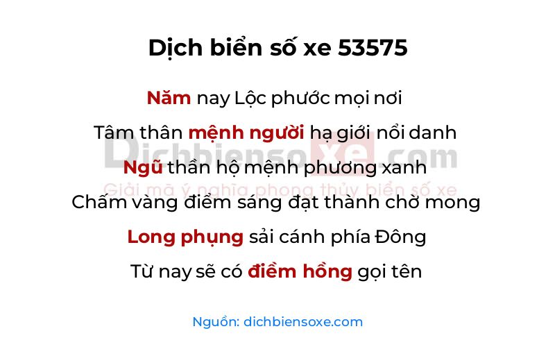 Dịch thơ biển số 53575