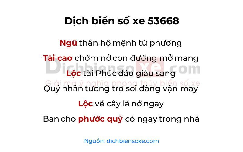 Dịch thơ biển số 53668
