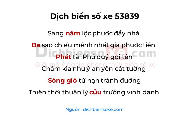 Dịch thơ biển số 53839