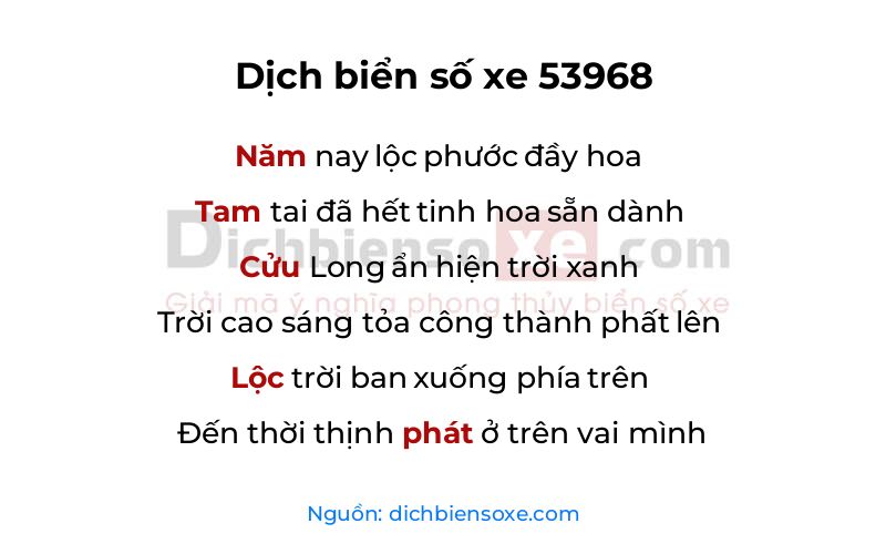 Dịch thơ biển số 53968