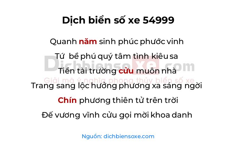 Dịch thơ biển số 54999