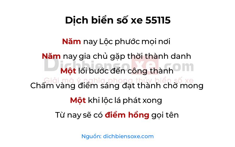 Dịch thơ biển số 55115