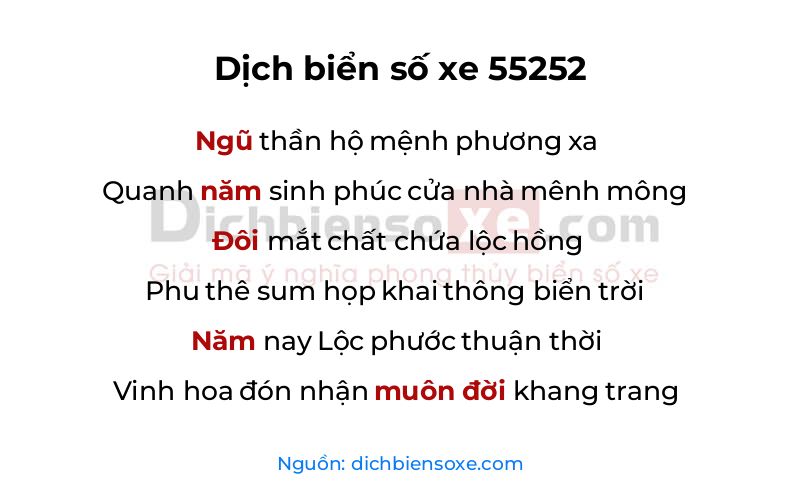 Dịch thơ biển số 55252