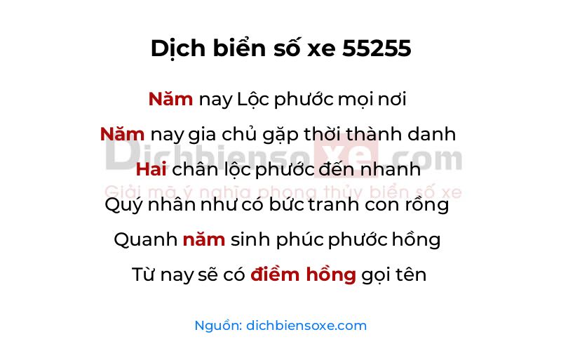 Dịch thơ biển số 55255